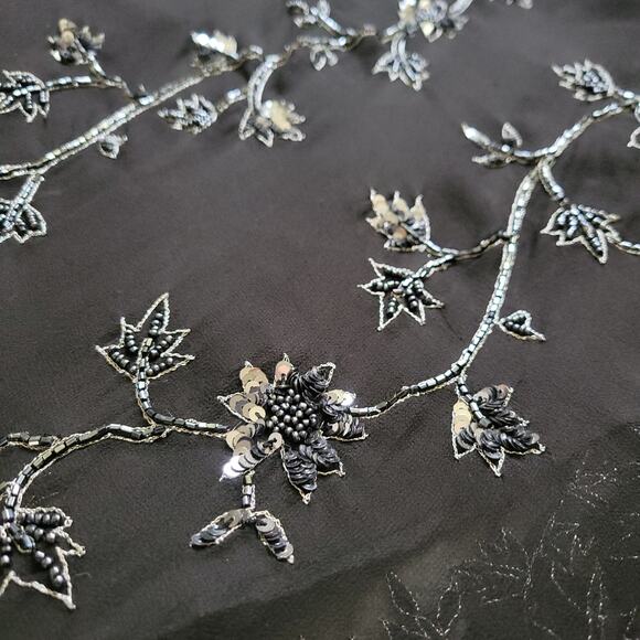 Vintage 90s Scala Sz L Black Silk OneShoulder Asymmetrical Beaded Y2K Midi Dress - Picture 4 of 10